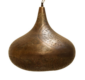 Handmade Brass Ceiling Light for Living Room – Moroccan-inspired pendant lamp with detailed pierced patterns, ideal for cozy and stylish boho interiors.